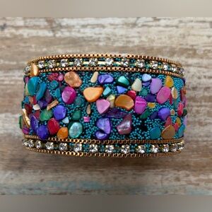 Petalura Multicolor Bead & Stone Cuff Bracelet - Vibrant Turquoise - NWOT